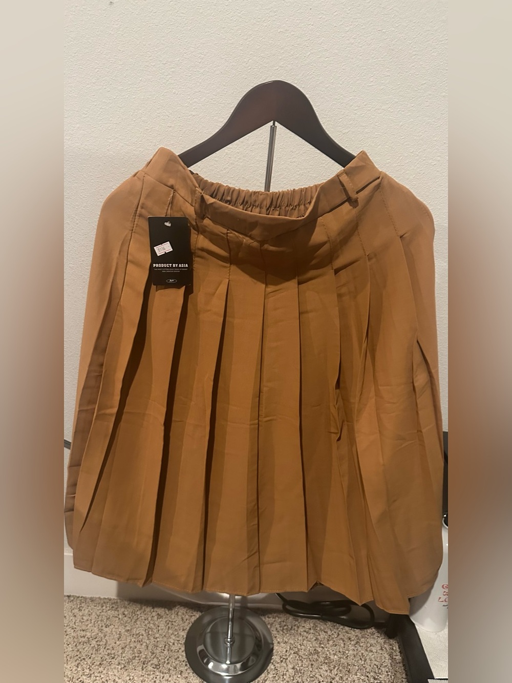 Pleated A-Line Skirt in Camel by